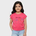 Girls' Soft Powder Pink Cotton Round Neck Casual T-Shirt, गुलाबी, small