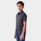 Boys Navy Blue Cotton Short Sleeves Spread Collar Shirt, Navy Blue, small