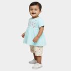 Infant Girl Pastel Blue Cotton Embroidered Top and Floral Shorts Set, Aqua, small