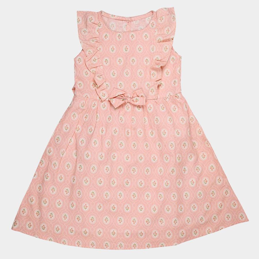 Girls' Light Pink Cotton Blend Sleeveless A-Line Frock, Light Pink, large