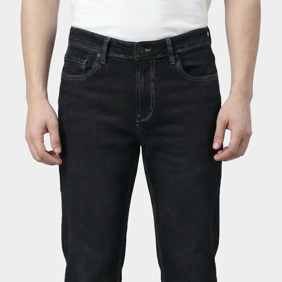 Men's Grey Slim Fit Washed Jeans, Dark Grey, large