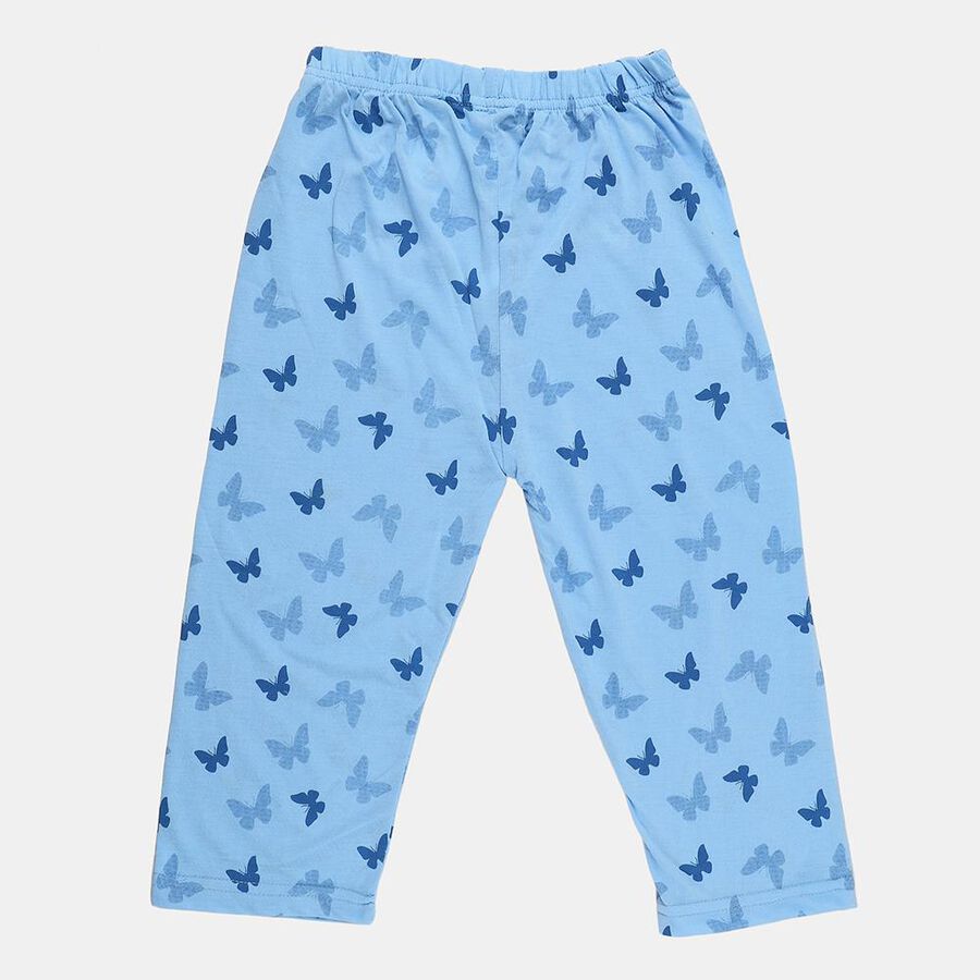 Girls' Light Blue Regular Fit Printed Elastic Waist Capri, हल्का नीला, large
