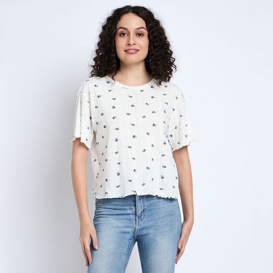 Ladies' 100% Cotton Crop  Top, ऑफ व्हाइट, large image number null
