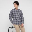 Men's Grey 100% Cotton Long Sleeves Spread Collar Casual Shirt, गहरा ग्रे, small