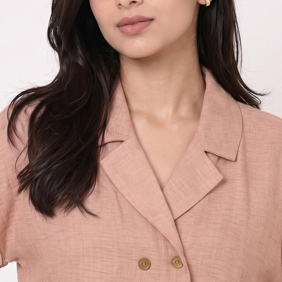 Women's Light Pink Camp Collar Regular Fit Shirt, हल्का गुलाबी, large