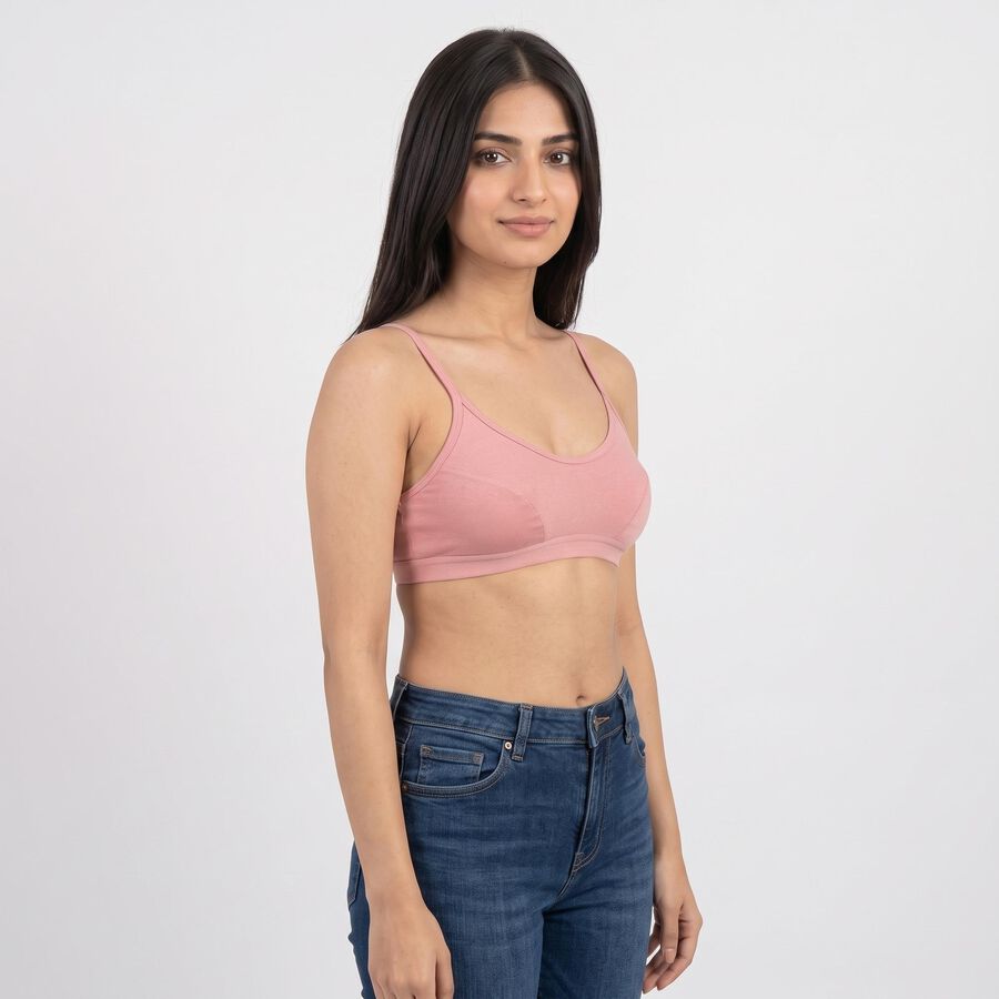 Women's Pink Cotton Blend Scoop Neck Bralette Bra, Light Pink, large