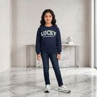 Girls' Navy Blue Crew Neck Pullover Sweatshirt, नेवी ब्लू, small