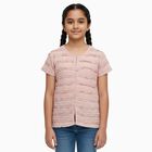 Girls Pale Peach Round Neck Casual T-Shirt, पीच, small