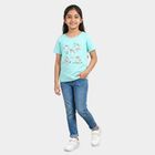 Girls' Aqua Cotton Blend Round Neck Regular T-Shirt, Aqua, small