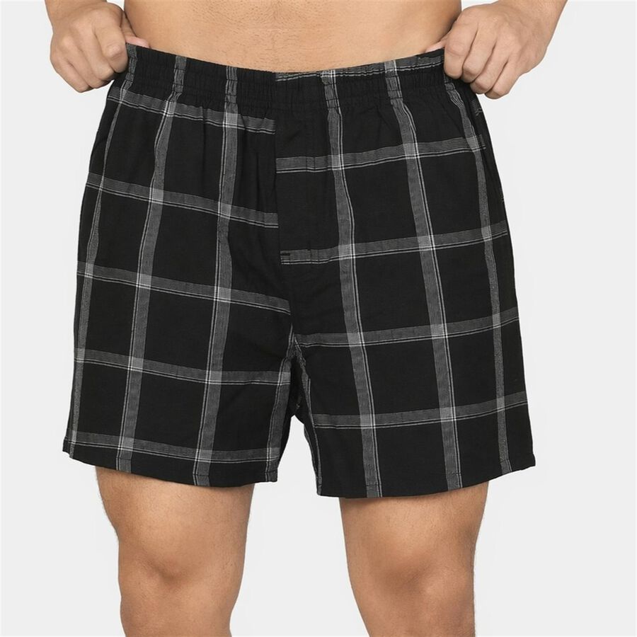 Men's Black Relaxed Fit Checked Boxers, काला, large