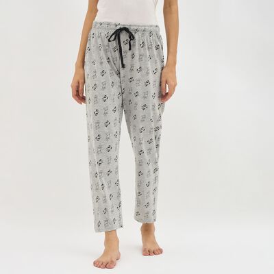Women's Light Grey Printed Full-Length Pyjama