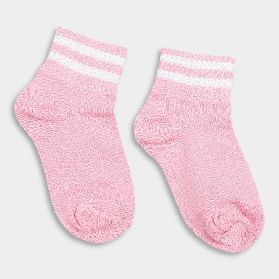 Girls' Light Pink Regular Fit Ribbed Ankle-Length Socks Pack of 1, गुलाबी, large