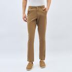 Men's Camel Brown Slim Fit Flat-Front Casual Trousers, Khaki, small