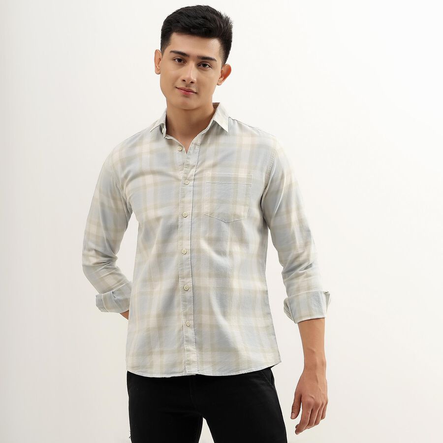 Men's Light Grey Cotton Regular Collar Casual Shirt, Light Grey, large image number null