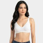 Women's White Cotton Blend V-Neck Bralette Bra, White, small