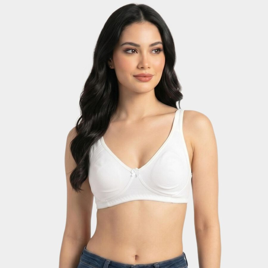 Women's White Cotton Blend V-Neck Bralette Bra, White, large