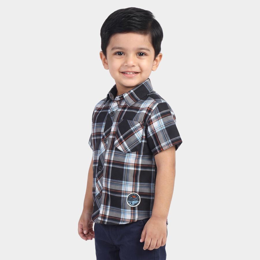 Boys' Navy Blue Cotton Spread Collar Casual Shirt, नेवी ब्लू, large