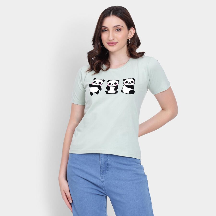 Ladies' 100% Cotton Round Neck T-Shirt , Light Green, large image number null
