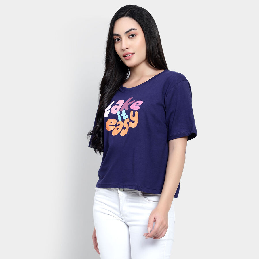 Round Neck T-Shirt, Navy Blue, large image number null