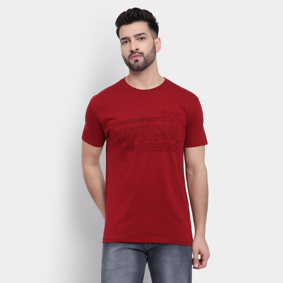 Cotton Solid Round Neck T-Shirt, Maroon, large image number null