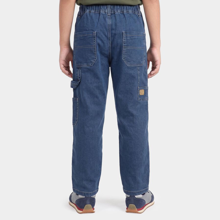 Boys Blue Straight Fit Cargo Jeans, Dark Blue, large