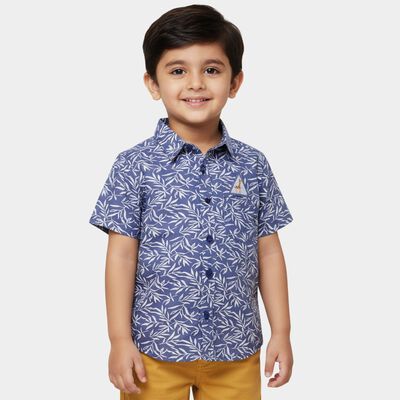 Infants Royal Blue Cotton Half Sleeve Classic Collar Casual Shirt