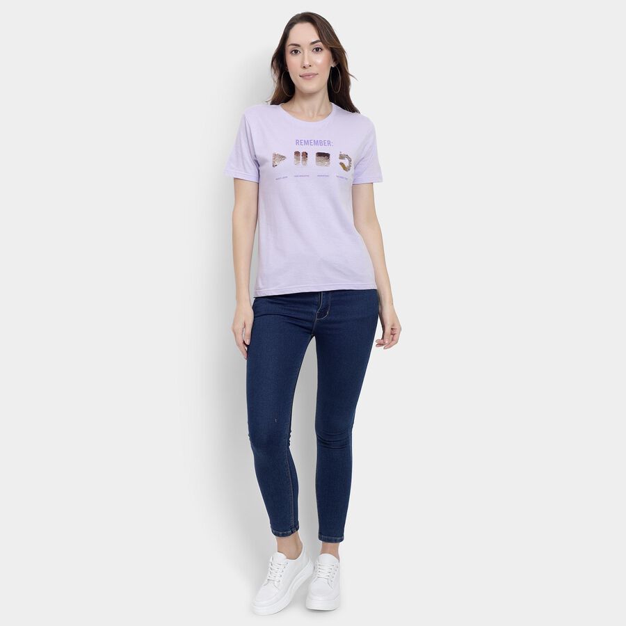Ladies' 100% Cotton Round Neck T-Shirt, Lilac, large