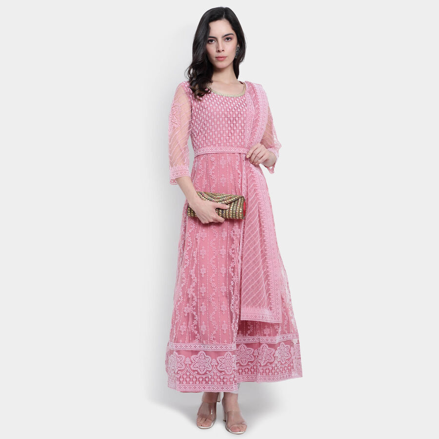 All Over Print 3/4th Sleeves Flared Kurta, Pink, large image number null