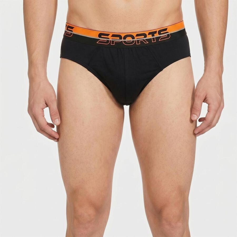 Men's Black Regular Fit Solid Briefs, Black, large