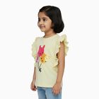 Girls Light Yellow Cotton Round Neck Casual T-Shirt, पीला, small image number null