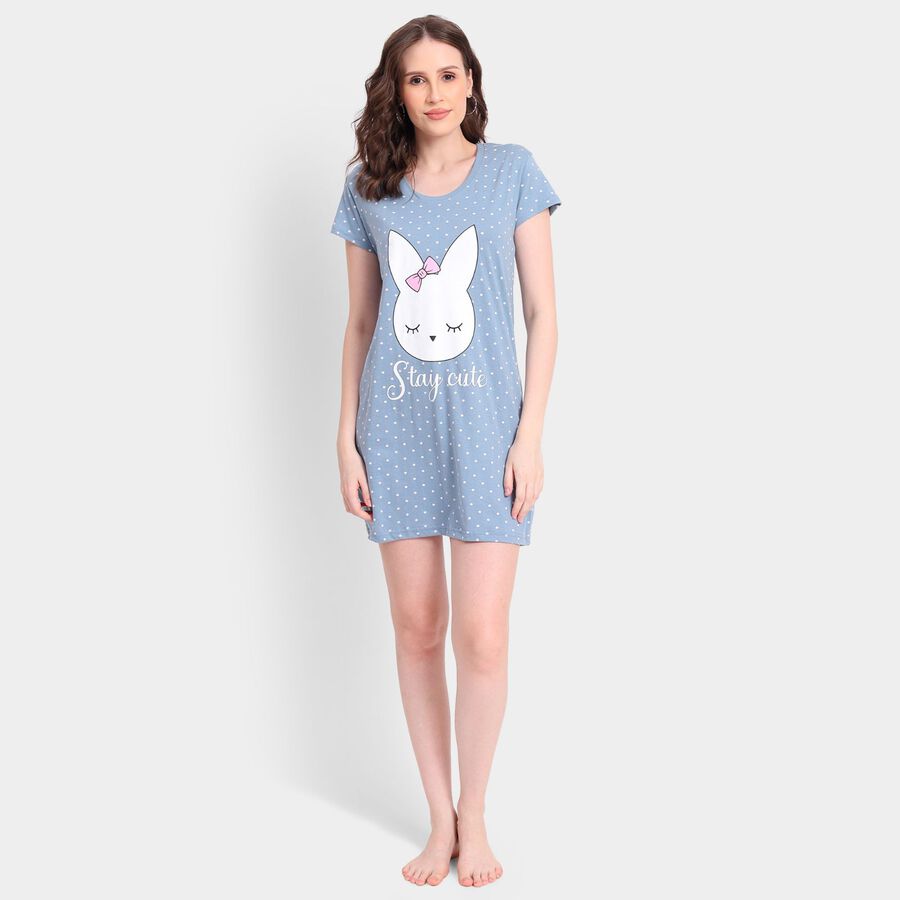 Ladies' Cotton Nighty, टील ब्लू, large image number null