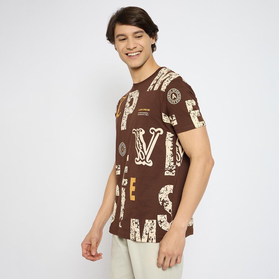 Men's 100% Cotton Round Neck Half Sleeves T-Shirt, Brown, large