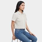 Women's White Classic Collar Tie-Front Casual Shirt, White, small