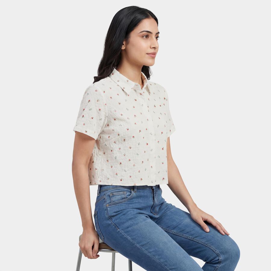 Women's White Classic Collar Tie-Front Casual Shirt, White, large