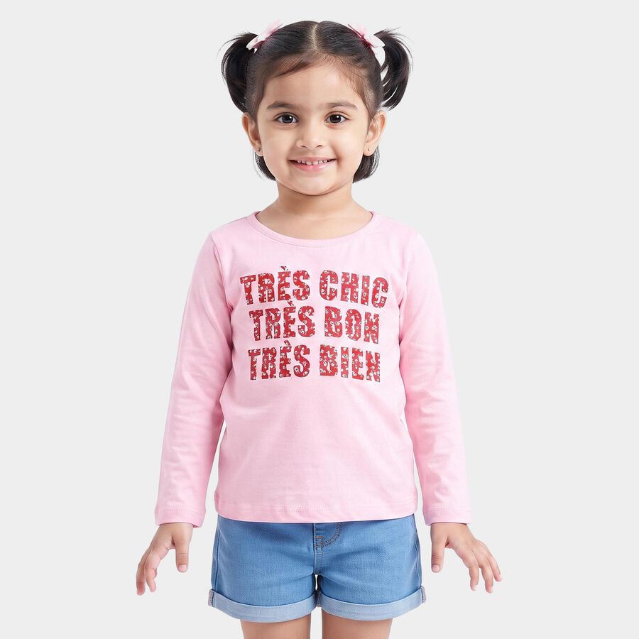 Girls Pink Round Neck Regular Top, Light Pink, large