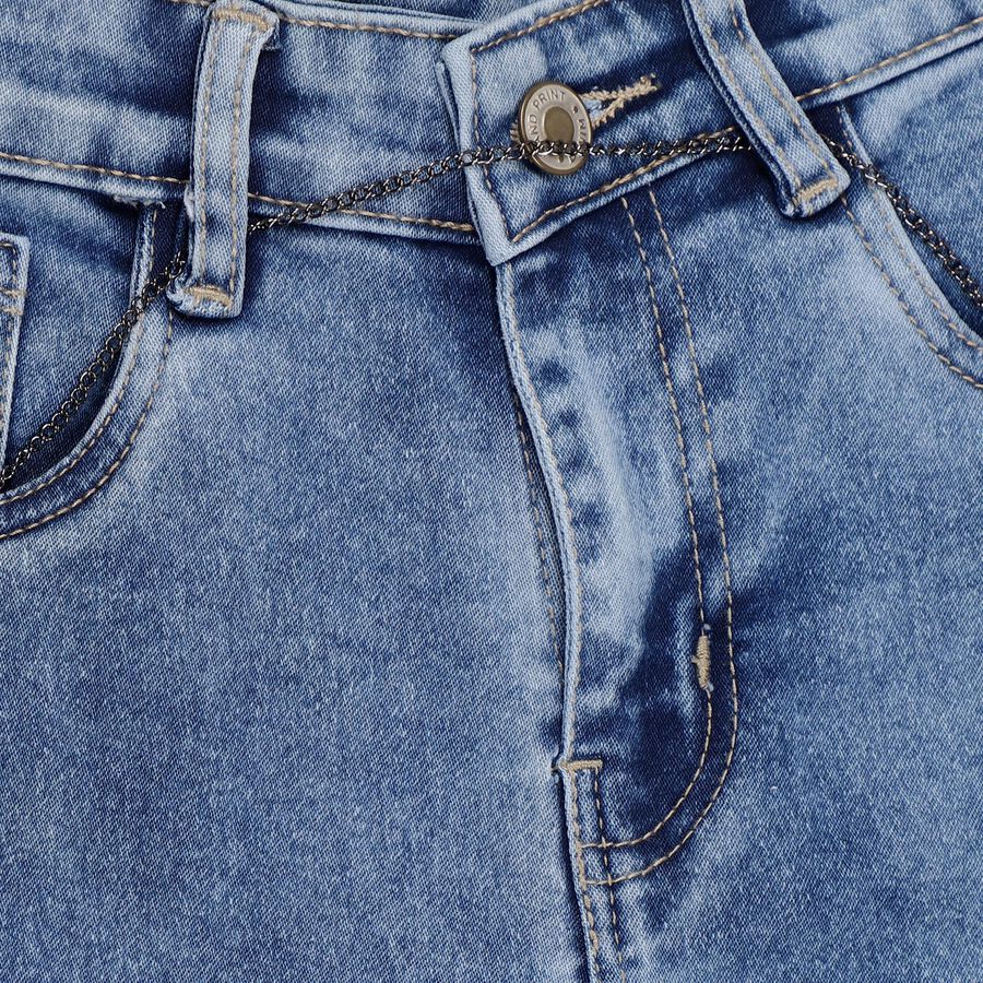 Girls' Stonewashed Blue Flared Fit Buttoned Jeans, मध्यम नीला, large image number null