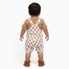 Infants' Beige Cotton Round Neck Checkered Baba Suit, Beige, small