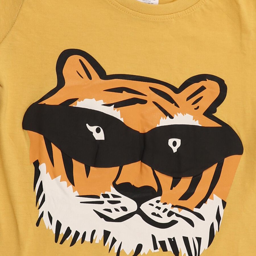 Boys Mustard Yellow Cotton Round Neck Casual T-Shirt, पीला, large image number null