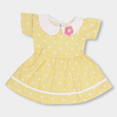 Girls' Light Yellow Polka Dot Peter Pan Collar Frock