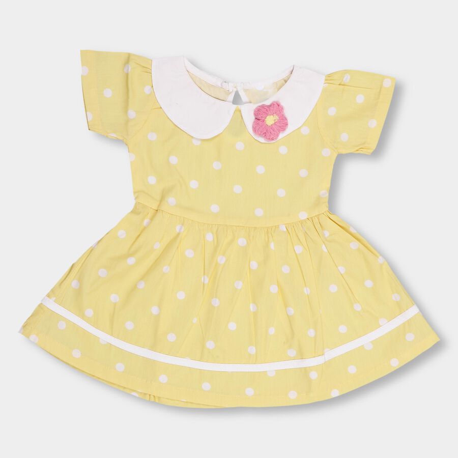 Girls' Light Yellow Polka Dot Peter Pan Collar Frock, Yellow, large image number null