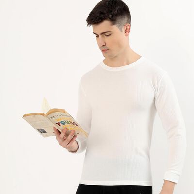 Men's Off White Round Neck Thermal