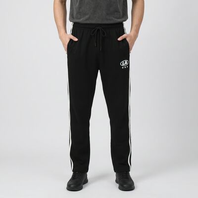 Men's Black Regular Fit Side-Striped Track Pants