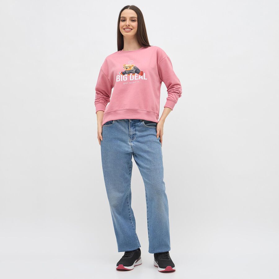 Women's Dusty Pink Crew Neck Casual Sweatshirt, Pink, large image number null