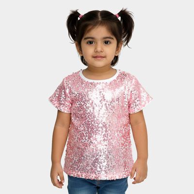 Girls Bright Pink Round Neck Casual T-Shirt