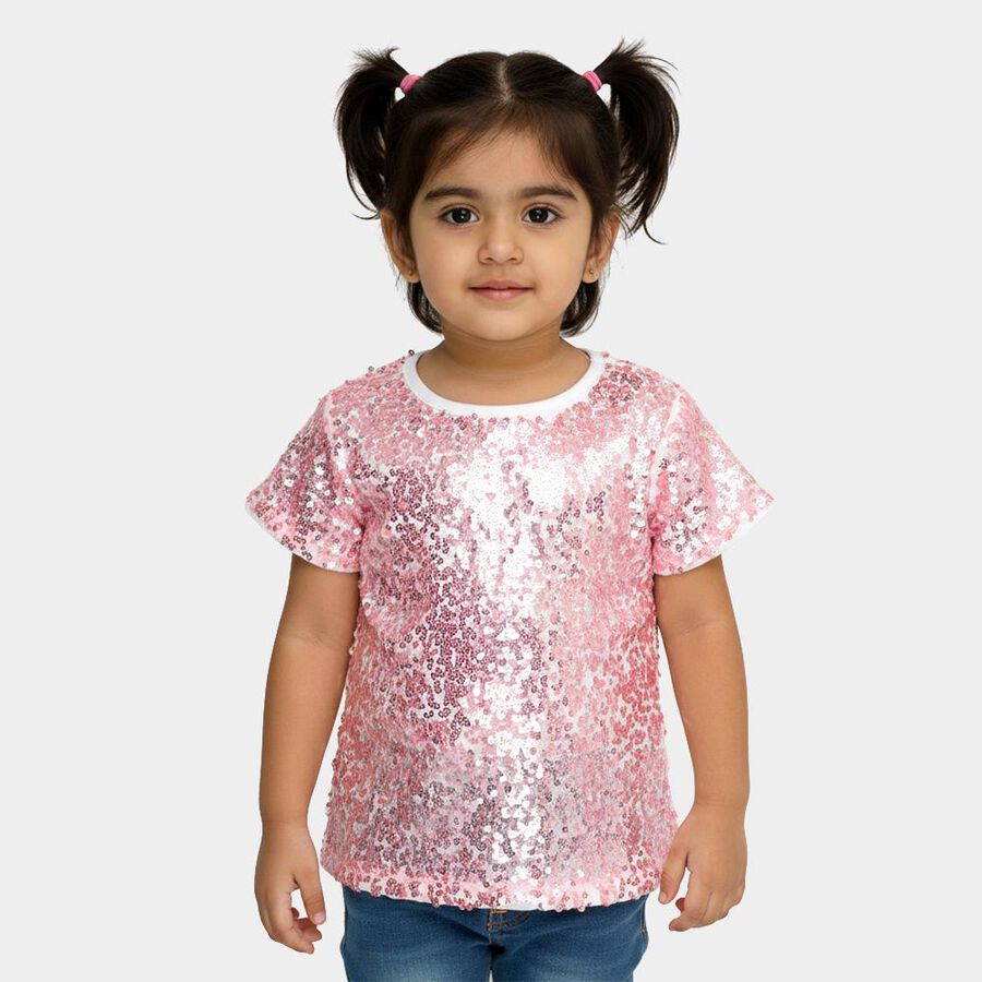 Girls Bright Pink Round Neck Casual T-Shirt, White, large image number null