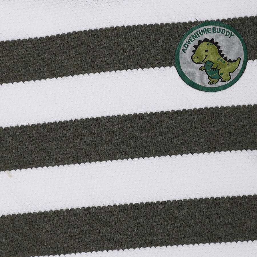 Boys' Olive Round Neck Striped T-Shirt, ओलिव, large