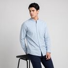 Men's Light Blue Cotton Mandarin Collar Shirt, हल्का नीला, small