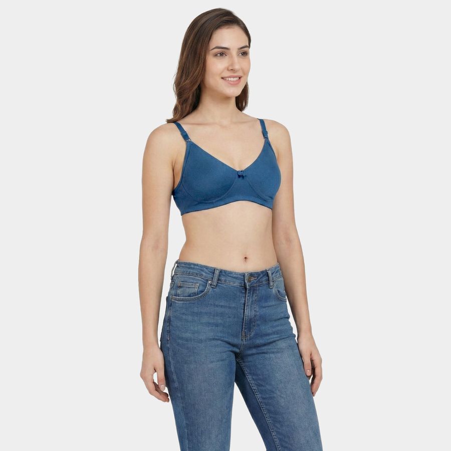Women's Blue Cotton Padded Wire-Free T-Shirt Bra, Teal Blue, large