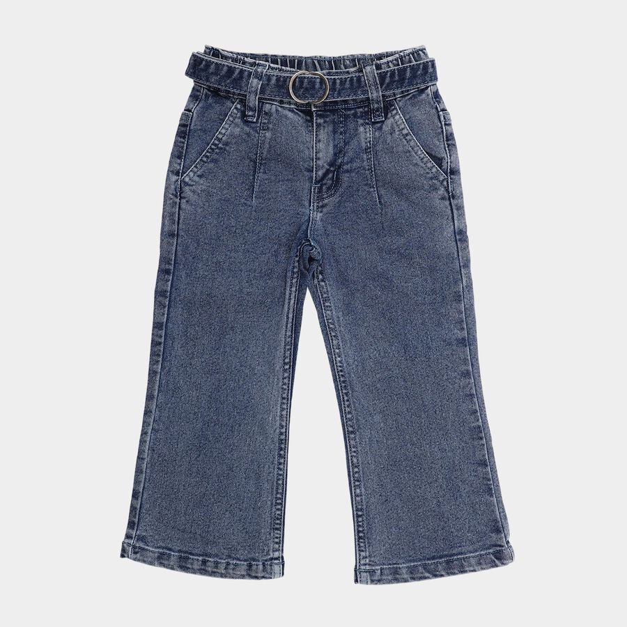 Girls Light Blue Wide Leg Belted Jeans, हल्का नीला, large
