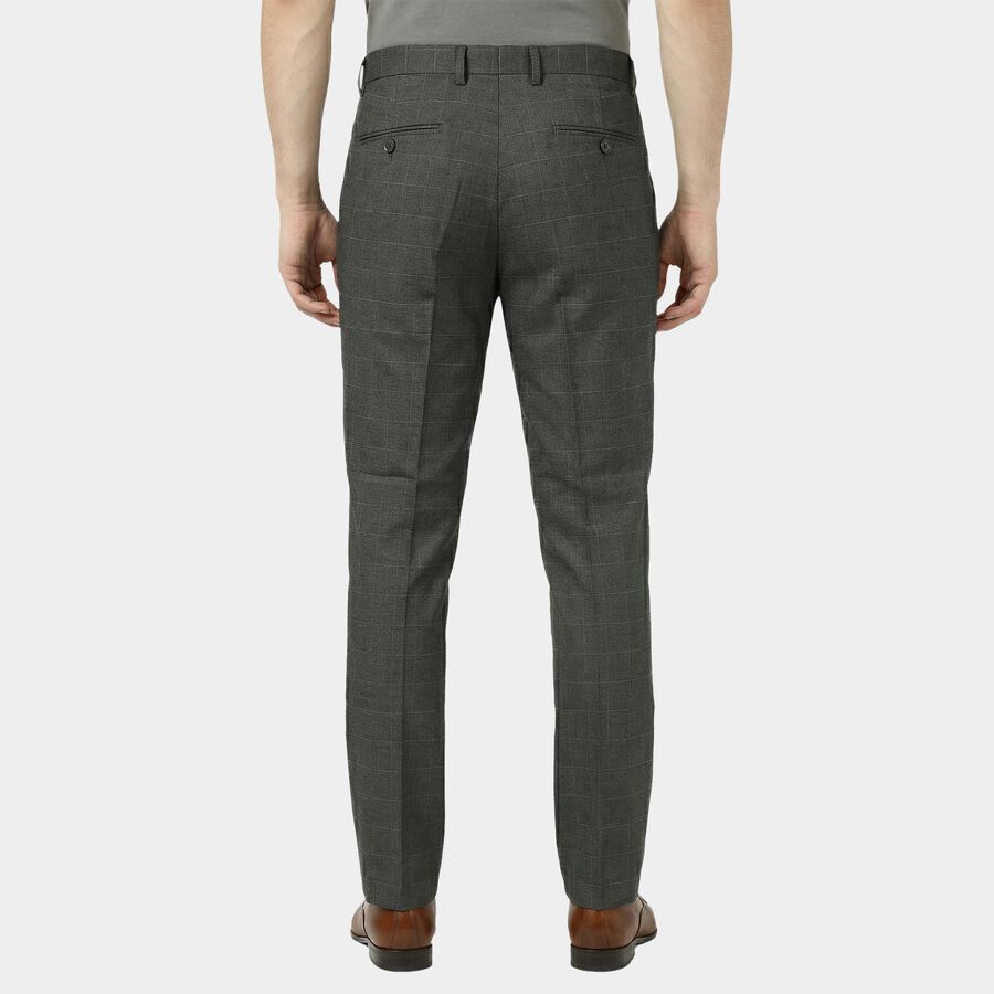Men's Mid Grey Slim Fit Check Formal Trousers, मिश्रित मध्यम ग्रे, large